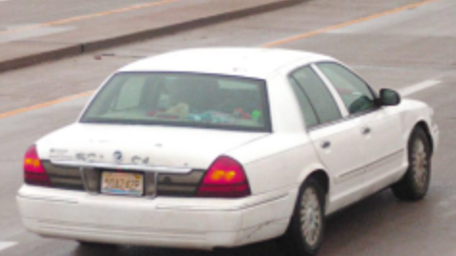 MSHP says it’s searching for a White 2007 Mercury Grand Marquis with Alabama license plate number 50A242P believed to be linked to an AMBER Alert. (Photo courtesy: MSHP)