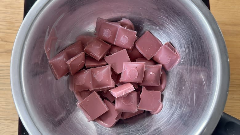 Ruby chocolate in bowl