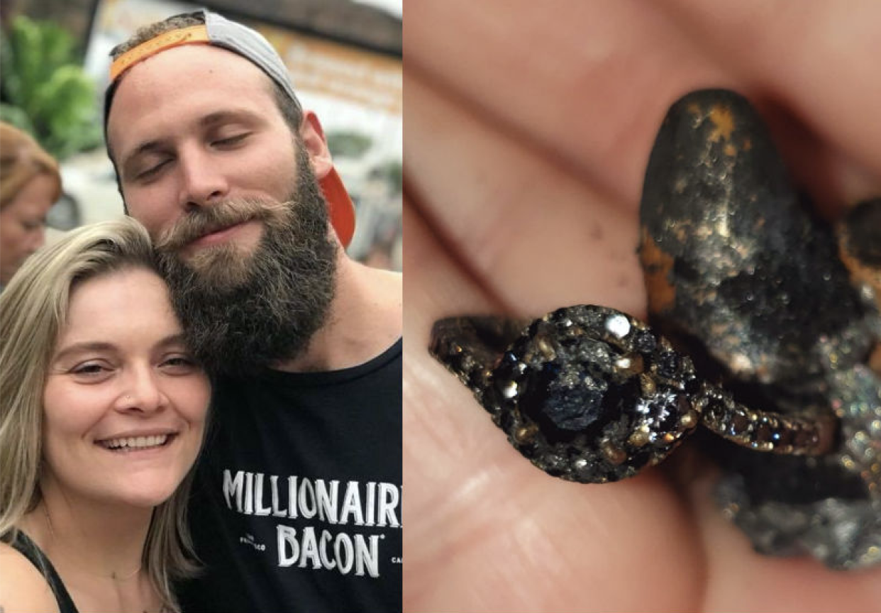 Shastina Hughes was in for a surprise when her boyfriend, Nick Maes, found this engagement ring in the debris of his family home. (Photos courtesy of Shastina Hughes)