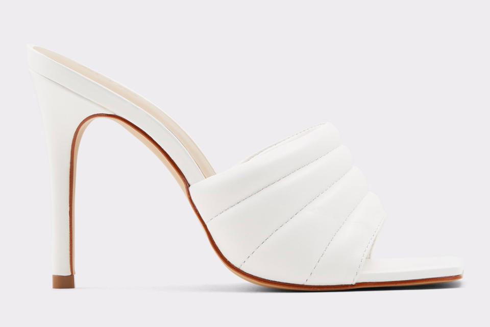 white mules, square toe, aldo