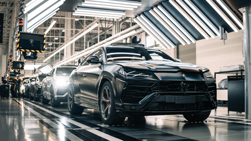 The assembly line for the Lamborghini Urus.