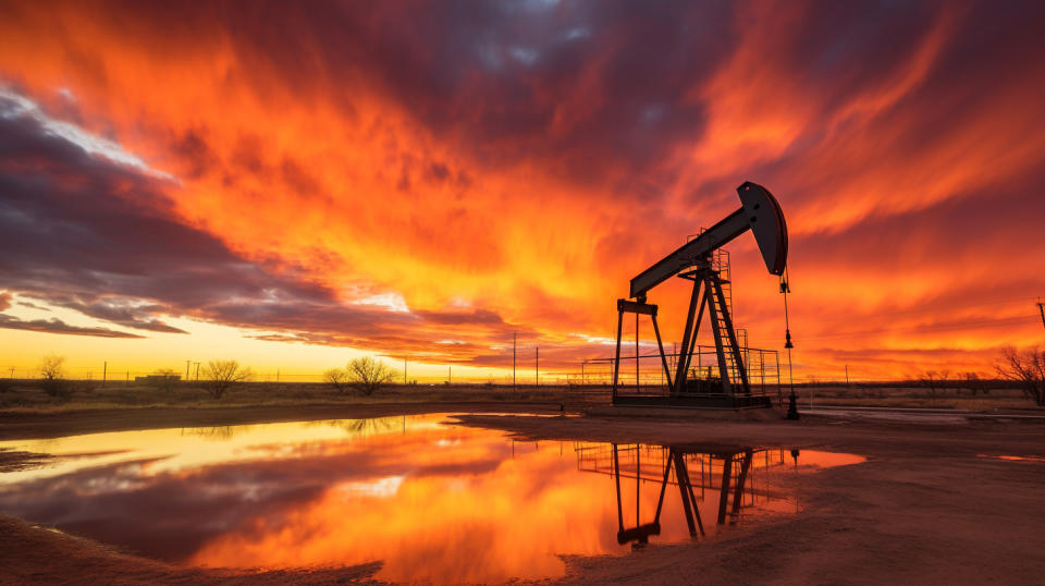 An oil rig pumping under the open sky of the Permian Basin.