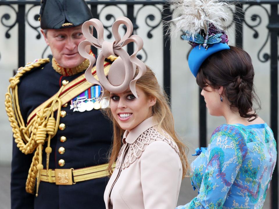 Princess Beatrice and Princess Eugenie arrive at Prince William and Kate Middleton's wedding.