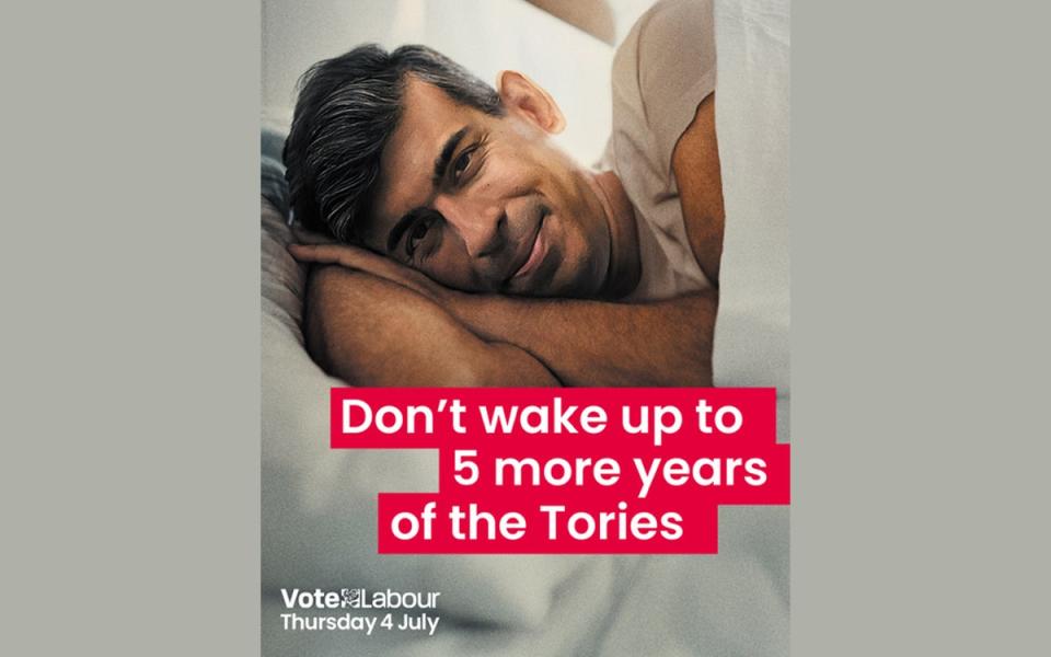 Sir Keir Starmer’s party put out an image of the Prime Minister in bed with the message: ‘Don’t wake up to 5 more years of the Tories’ (The Labour Party)