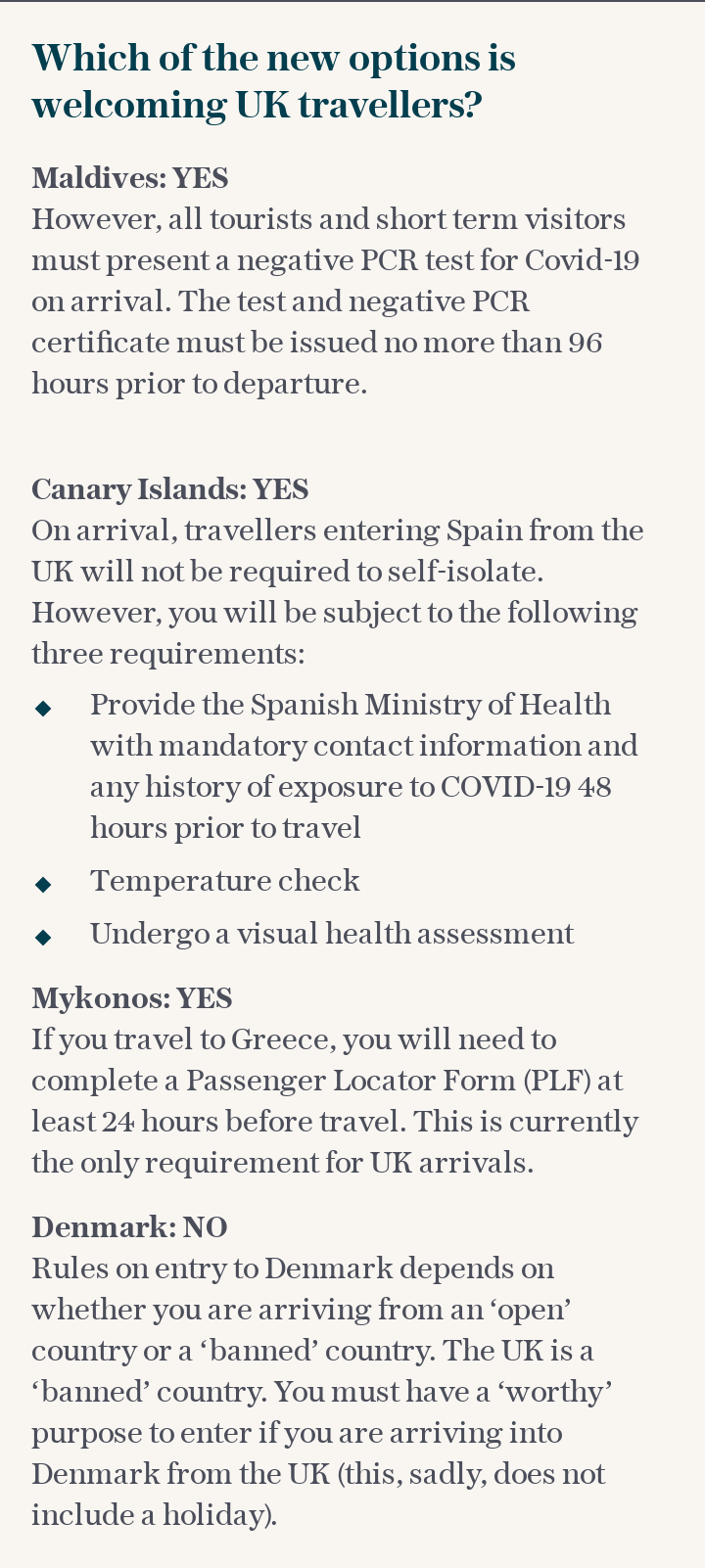 Which of the new options is welcoming UK travellers?