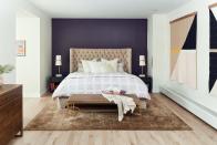 <p>A purple wall emphasizes the geometric artworks in a Manhattan bedroom from <a href="https://deringhall.com/interior-designers/allison-garcy-interiors" rel="nofollow noopener" target="_blank" data-ylk="slk:Allison Garcy Interiors;elm:context_link;itc:0;sec:content-canvas" class="link ">Allison Garcy Interiors</a>.</p>