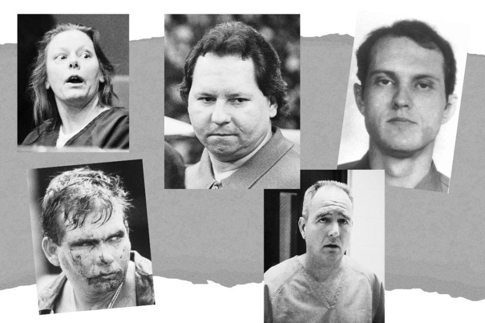 Florida executions: Aileen Wuornos (top left); William Van Poyck (bottom left); Duane Owen (top middle); Jesse Tafero (top right); Danny Rolling (bottom right).