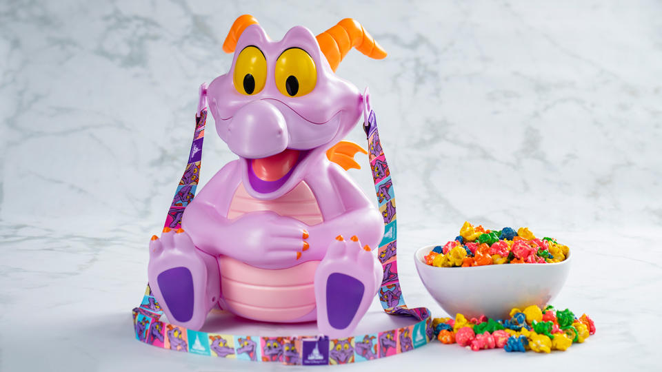 <p>Figment, the mascot of the "Imagination!" pavilion at Epcot, is celebrated in this premium popcorn bucket, which comes filled with rainbow popcorn (naturally) at Pop Eats, the spot near the Port of Entry shop know for its mouthwatering masterpieces inspired by the most captivating pop art of the 20th century.</p> <p><strong>Other new menu items available at Pop Eats:</strong></p> <p>Tomato soup with grilled cheese</p> <p>Tomato soup with bacon, apple and brie grilled cheese</p> <p>Almond frangipane cake: layered with raspberry jam and Belgian chocolate</p> <p>Pop't Art: modern-designed sugar cookie with chocolate-hazelnut filling</p> <p><strong>And beverages:</strong></p> <p>Brooklyn Brewery Pulp Art Hazy IPA (Brooklyn, New York)</p> <p>Tomato soup can bloody Mary</p>