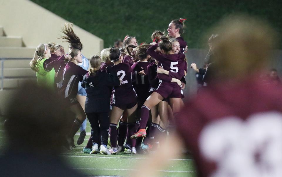 Walsh Jesuit fans take to the field to join in the celebration of the 1to 0 victory over Whitehouse Anthony Wayne n the Division I state semifinal girls soccer match at Arlin Field in Mansfield.