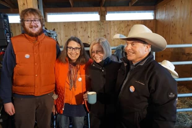 Alberta NDP Leader Rachel Notley campaigned with Cam Gardner (far right) when Gardner ran for the NDP in Livingstone-McLeod in the 2019 provincial election.  (Facebook  - image credit)