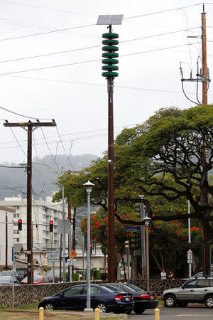 A tsunami warning tower is seen in Honolulu, Hawaii, November 28, 2017. REUTERS/Marco Garcia