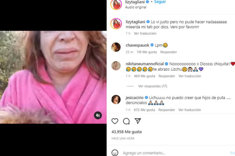 Lizy Tagliani compartió el desesperante momento en el que encontró a su perra sin vida (Foto Instagram @lizytagliani)