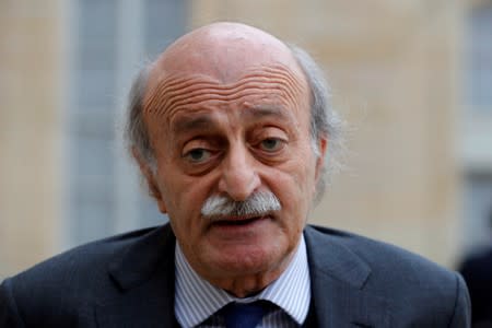 FILE PHOTO: Lebanese Druze leader Walid Jumblatt leaves the Elysee Palace in Paris following a meeting with French President Francois Hollande