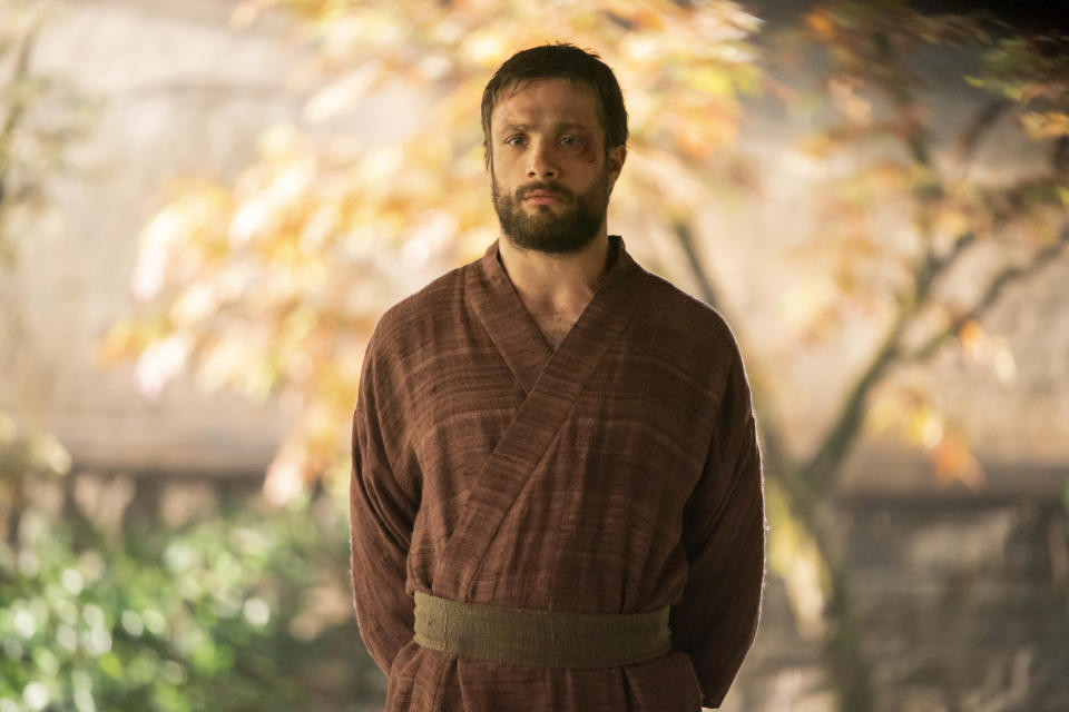 This image released by FX shows Cosmo Jarvis as John Blackthorne in a scene from "Shogun." (Katie Yu/FX via AP)