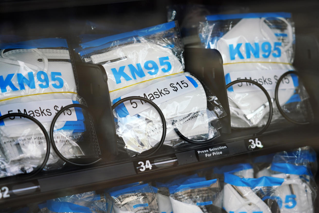 NEW YORK, NEW YORK - MAY 29:  KN95 masks for sale at a face mask vending machine during the coronavirus pandemic on May 29, 2020 in New York City. Government guidelines encourage wearing a mask in public with strong social distancing in effect as all 50 states in the USA have begun a gradual process to slowly reopen after weeks of stay-at-home measures to slow the spread of COVID-19. (Photo by Cindy Ord/Getty Images)