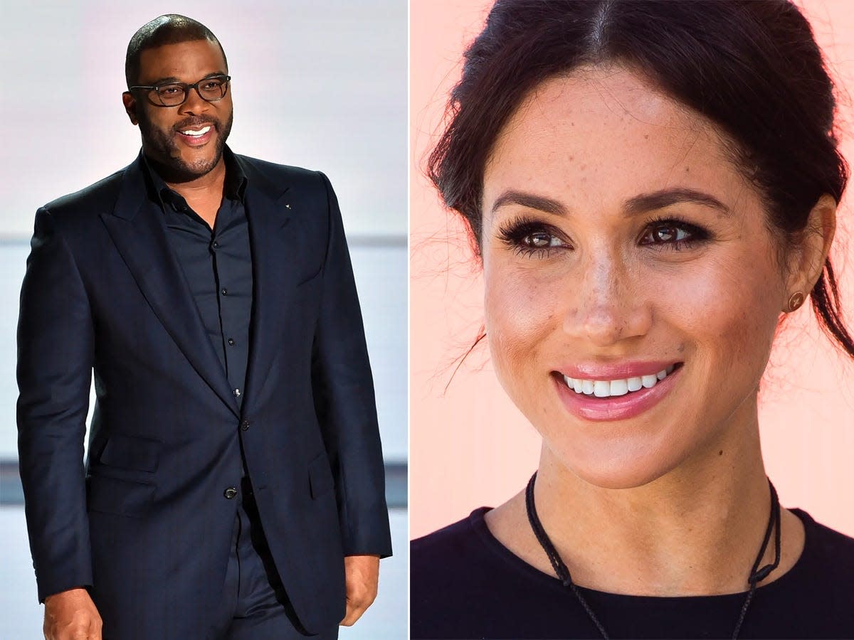 A side-by-side of Tyler Perry and Meghan Markle.