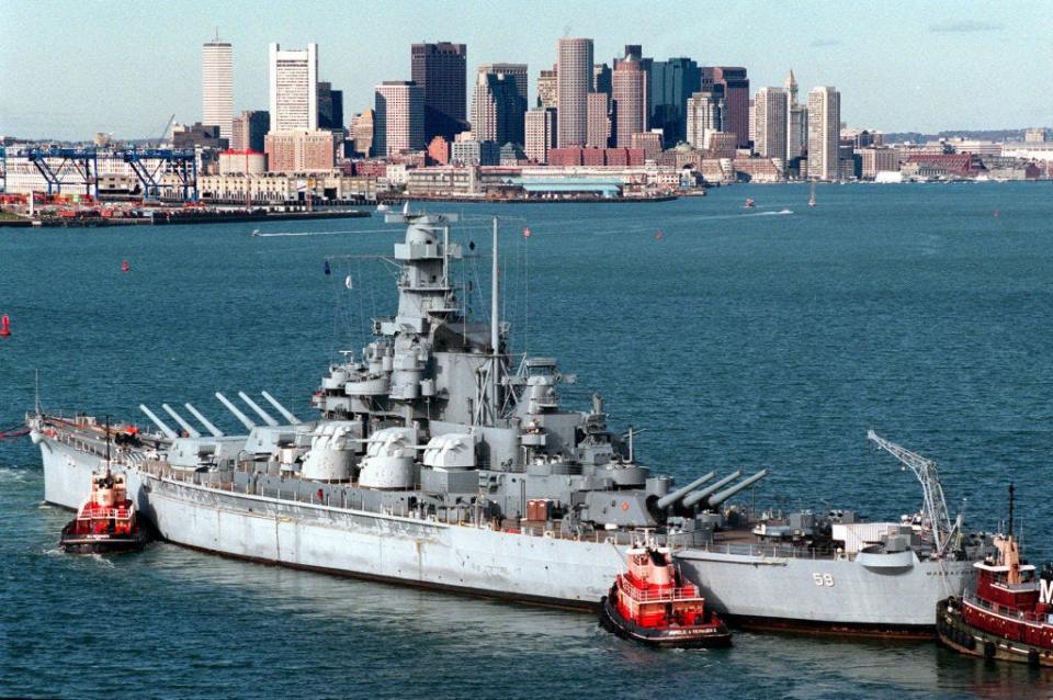 USS Massachusetts approaches Boston.