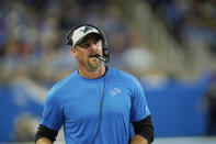 Detroit Lions head coach Dan Campbell watches from the sideline during the first half of an NFL football game against the Cincinnati Bengals, Sunday, Oct. 17, 2021, in Detroit. (AP Photo/Paul Sancya)