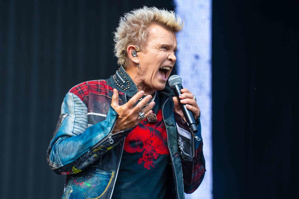 <p>Lorne Thomson/Redferns</p> Billy Idol of Generation Sex performs at Dog Day Afternoon Festival 2023 at Crystal Palace Park on July 1, 2023 in London.