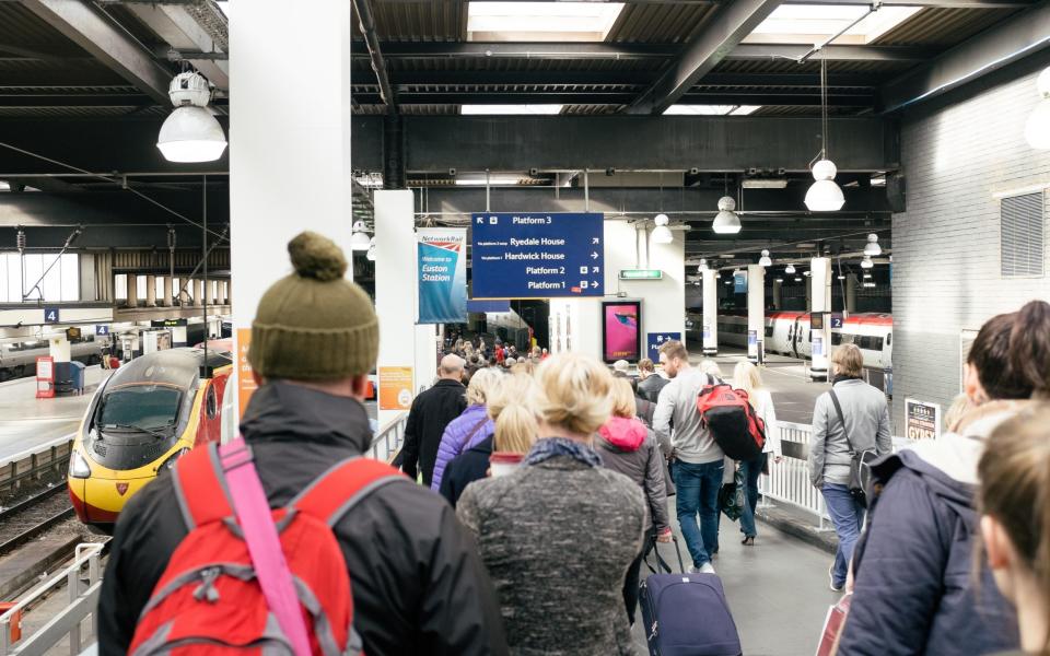 Large crowd of people at the concourse in Euston