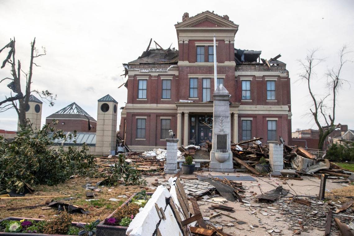 The Graves County Courthouse was severely damaged by a tornado on Dec. 10, 2021.