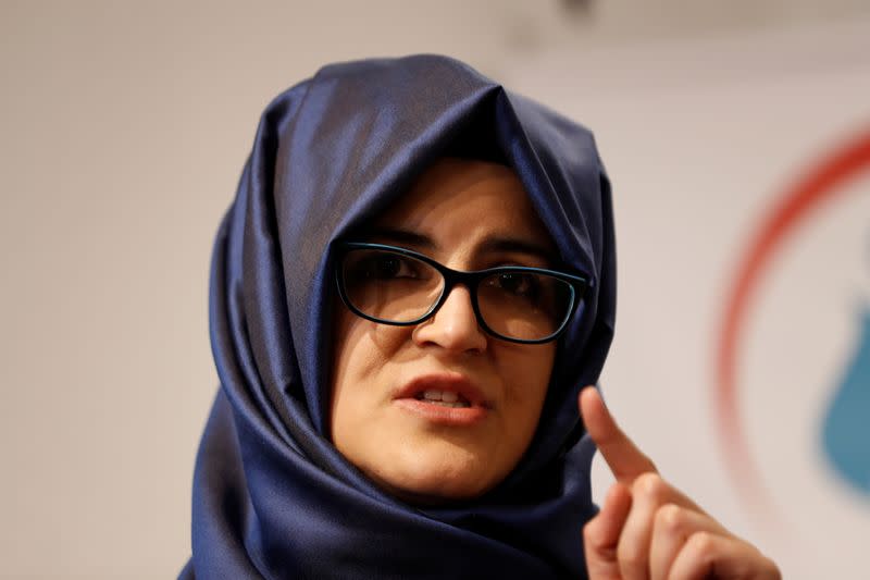 Hatice Cengiz, Turkish fiancee of slain Saudi journalist Jamal Khashoggi, speaks during a news conference in Istanbul