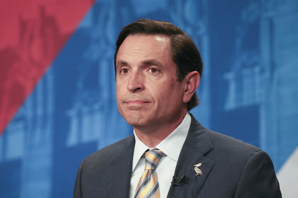 FILE - Gubernatorial candidate Stephen Waguespack takes part in the first televised debate of the Louisiana governor's race at the WWL-TV Studios in New Orleans, Thursday, Sept. 7, 2023. (Sophia Germer/The Times-Picayune/The New Orleans Advocate via AP, Pool, File)