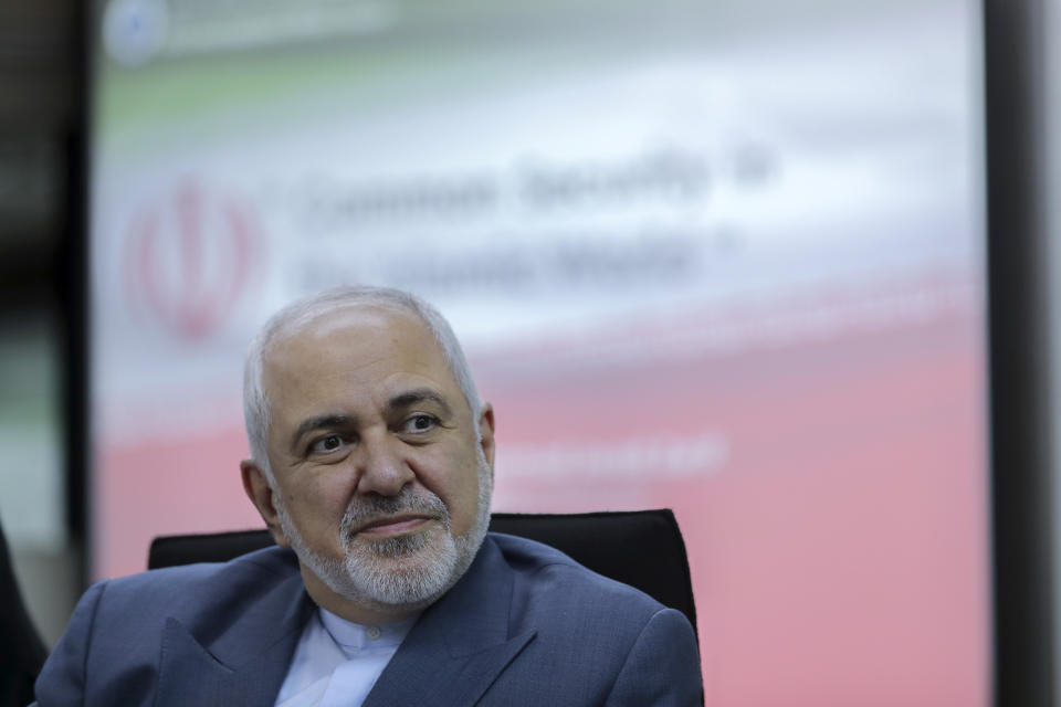 FILE - In this Aug. 29, 2019 file photo, Iranian Foreign Minister Mohammad Javad Zarif attends a forum titled "Common Security in the Islamic World" in Kuala Lumpur, Malaysia. In an interview published by CNN Thursday, Sept. 19, 2019, Zarif warned that any U.S. or Saudi military strike on Iran will result in "all-out war." It comes after U.S. Secretary of State Mike Pompeo called an attack on Saudi oil installations an "act of war." (AP Photo/Vincent Thian, File)