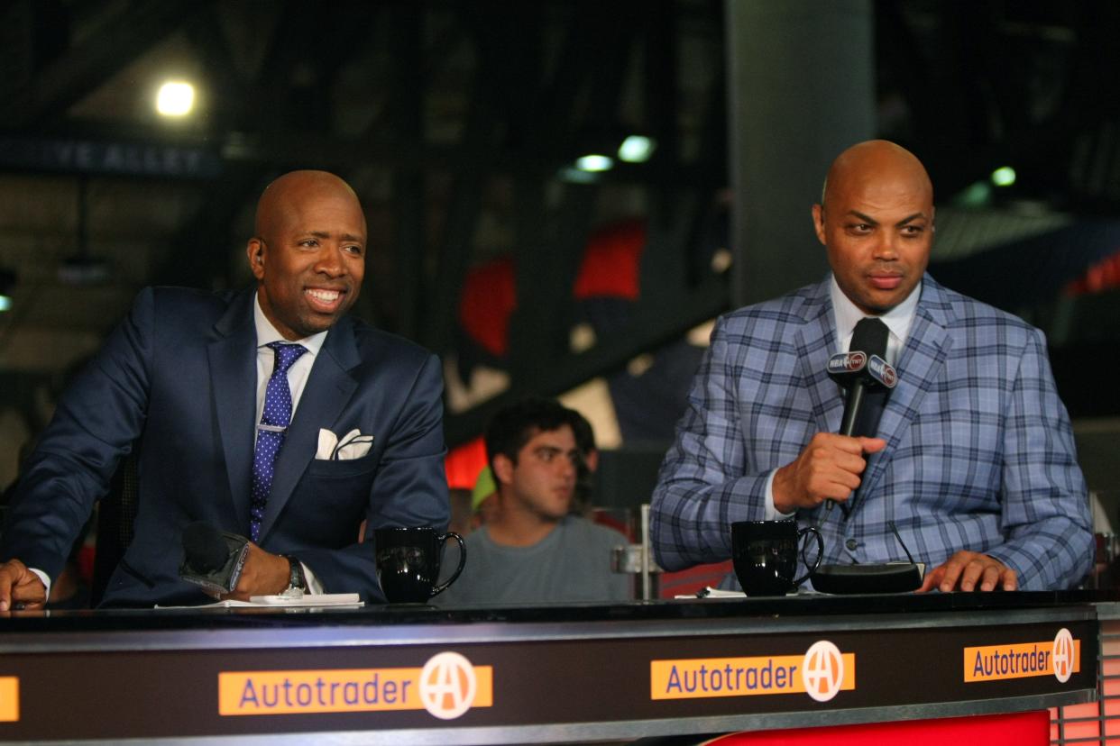 Charles Barkley and Kenny Smith on TNT's Inside the NBA during a playoff game.