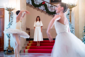 First Lady Melania Trump watches ballerinas dance at the White House