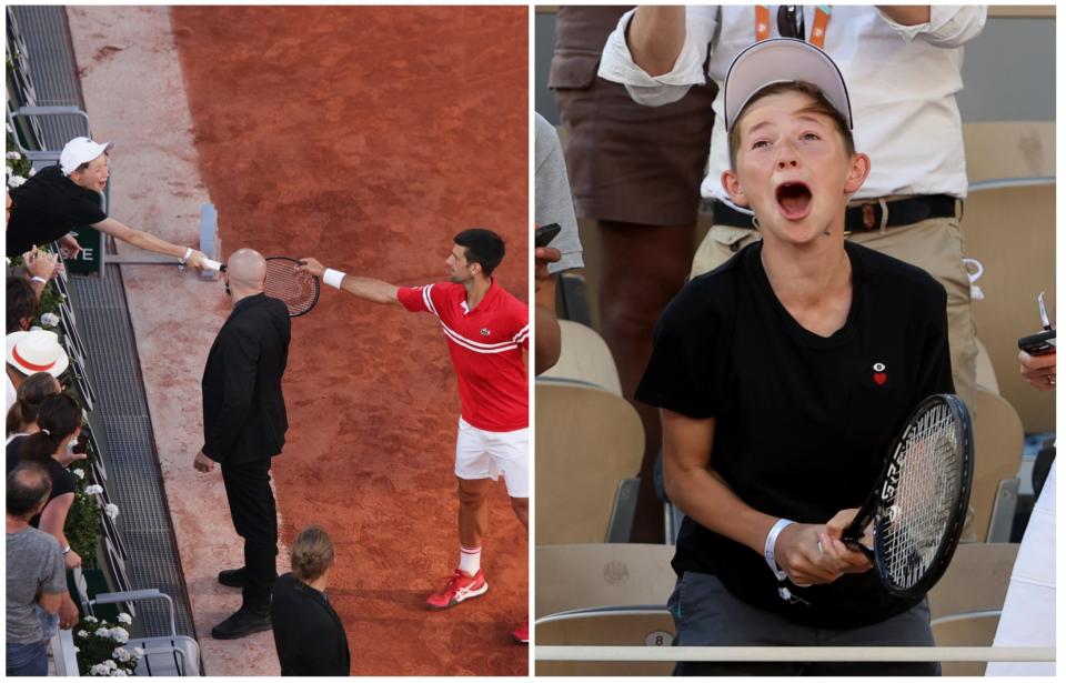 Novak Djokovic le dio su raqueta a un niño de la grada tras ganar Roland Garros y el pequeño se volvió loco de alegría. (Foto: Adam Pretty / Getty Images / John Berry / Getty Images).