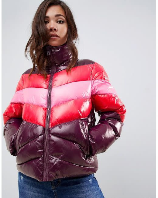 Asos Design High Shine Paneled Puffer (Photo Asos)