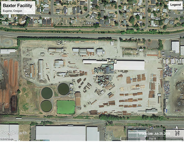 Site map of the J.H. Baxter wood treatment facility in Eugene