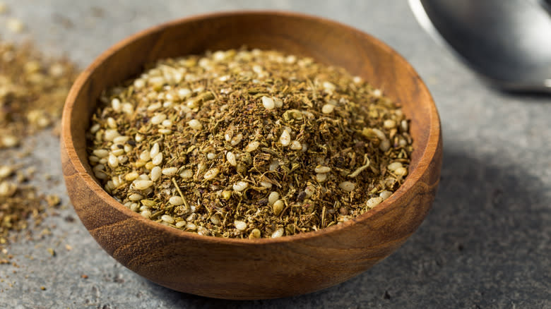 Wooden bowl filled with za'atar