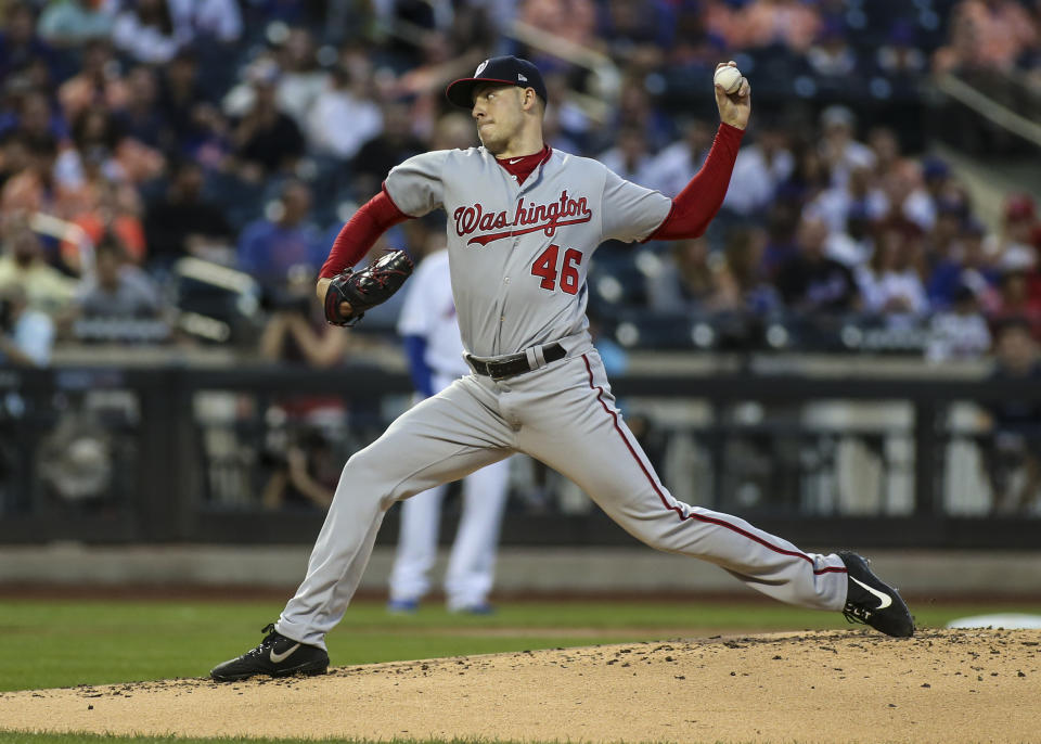 Aug 10, 2019; New York City, NY, USA; Washington Nationals pitcher Patrick Corbin (46) pitches in the second inning against the New York Mets at Citi Field. Mandatory Credit: Wendell Cruz-USA TODAY Sports