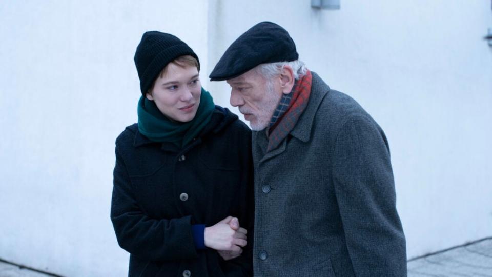 Léa Seydoux as Sandra, Pascal Greggory as Georg in ONE FINE MORNING.<br>(Credit: Carole Bethuel / Les Films Pelléas. Courtesy of Sony Pictures Classics.)