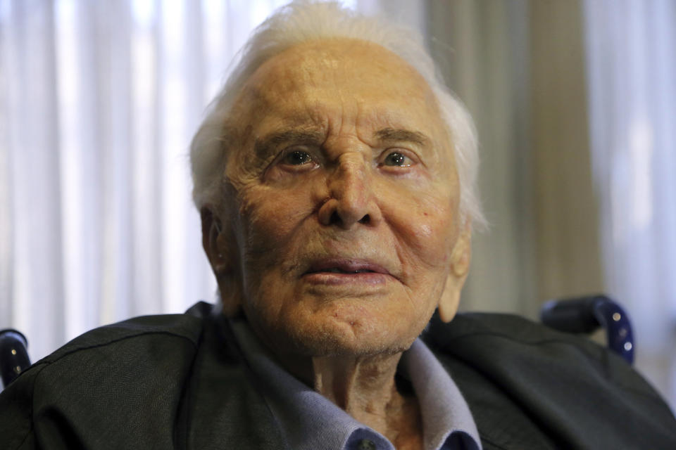 FILE - This May 4, 2017 file photo shows actor Kirk Douglas in Los Angeles. Douglas died Wednesday, Feb. 5, 2020 at age 103.(AP Photo/Reed Saxon, File)