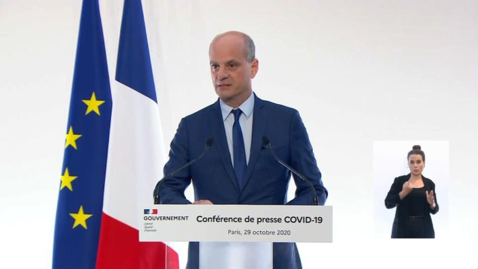 Jean-Michel Blanquer, lors de la conférence de presse sur le reconfinement, le jeudi 29 octobre 2020. - BFMTV