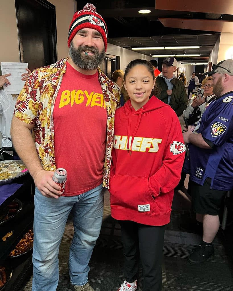 <p>Jason Kelce & Mia Randall, Jackson Mahomes' Sister</p>