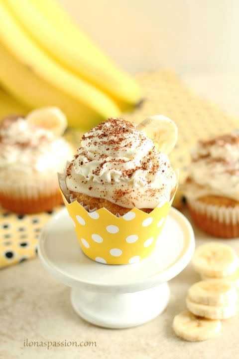 <p>These moist cupcakes are topped with homemade pudding and whipped cream.</p><p><strong><a href="http://ilonaspassion.com/banana-cream-pie-cupcakes-from-scratch/" rel="nofollow noopener" target="_blank" data-ylk="slk:Get the recipe at Ilona's Passion.;elm:context_link;itc:0;sec:content-canvas" class="link ">Get the recipe at Ilona's Passion.</a></strong></p>