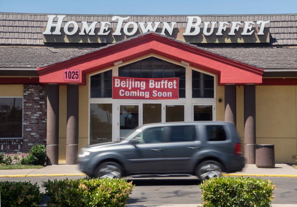 A sign announces a new restaurant, Beijing Buffet, at the site of the former Hometown Buffet in the Stonecreek Village shopping center on Pacific Avenue and Robinhood Drive in Stockton.