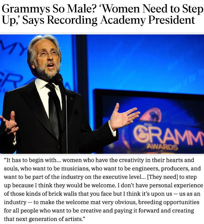 Former Grammy President Neil Portnow claiming women in music "need to step up," and that's why they haven't won grammys (2018)