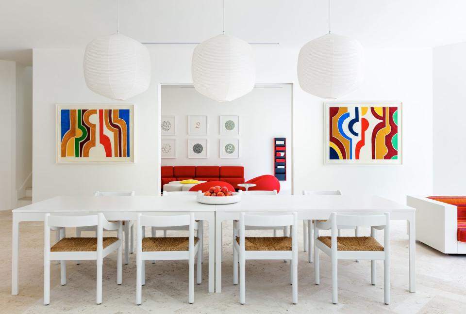 1) The modern, all-white dining room.