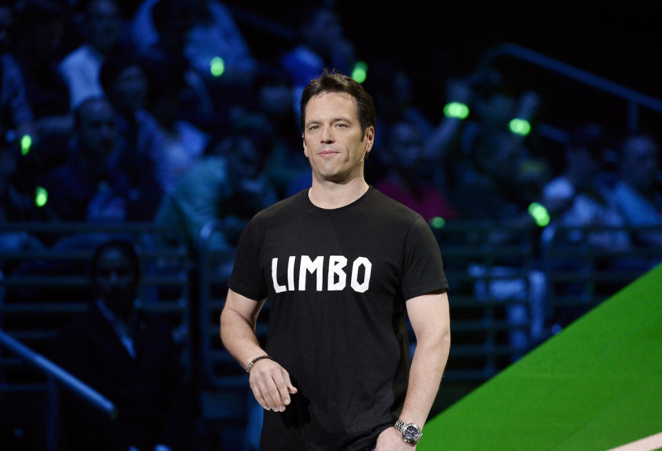 Phil Spencer, head of Microsoft's Xbox division and Microsoft Studios, speaks during the Xbox E3 Media Briefing at the University of Southern California's Galen Center in Los Angeles, California June 9, 2014.  REUTERS/Kevork Djansezian  (UNITED STATES - Tags: SCIENCE TECHNOLOGY BUSINESS) - GM1EA6A0R0701