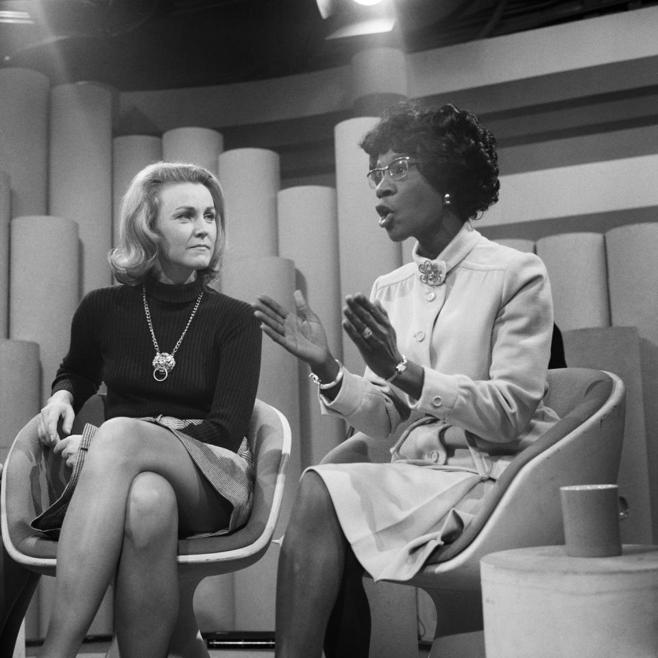 <p>Chisholm was interviewed by Sherry Henry on <em>Woman!</em>, a CBS show, two months after Chisholm announced her presidential run. </p>