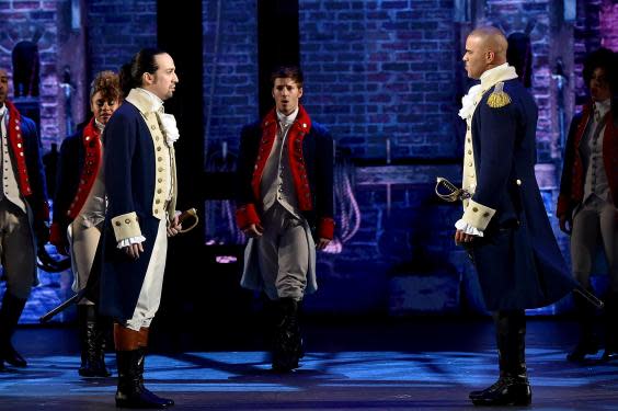 Miranda as Hamilton and Christopher Jackson (right) as George Washington (Getty)