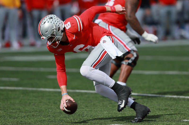 Ohio State quarterback Kyle McCord entered his name into college football's transfer portal. File Photo by Aaron Josefczyk/UPI