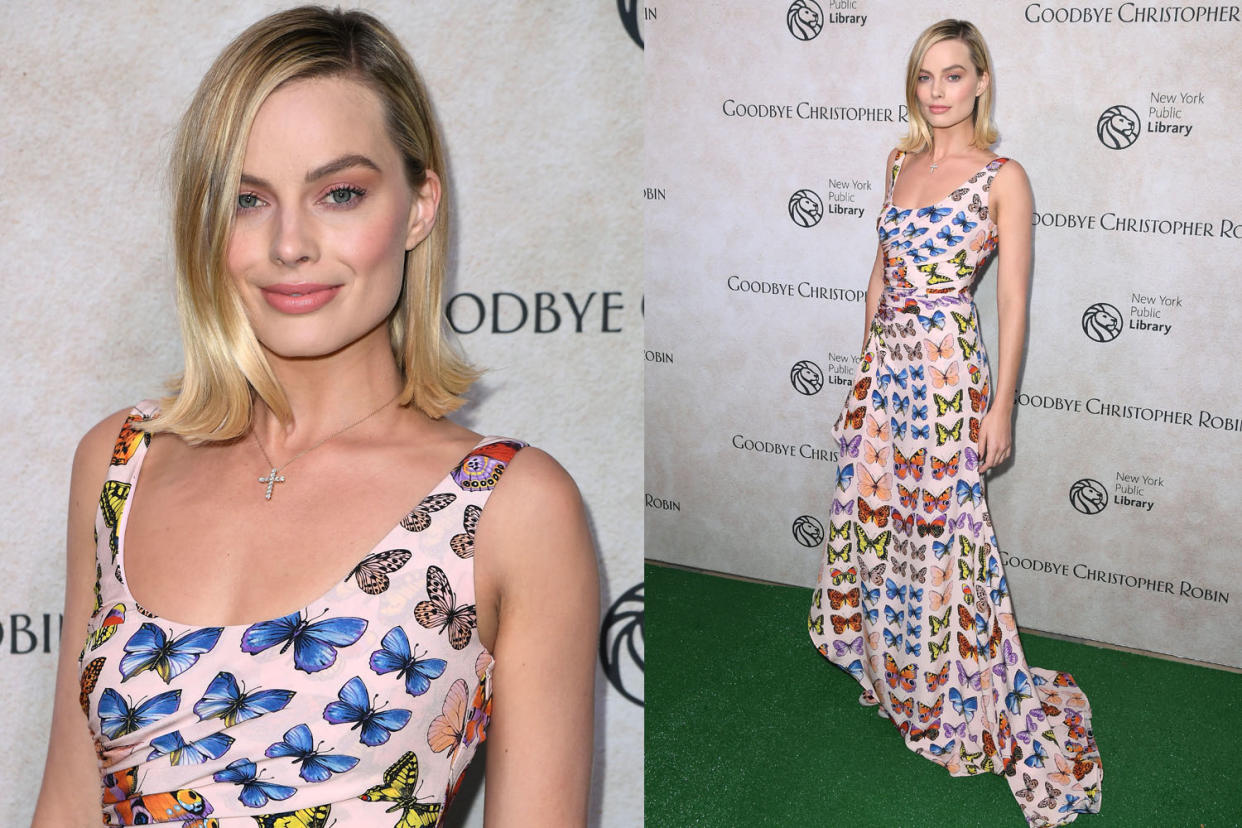 Margot Robbie wears a custom Versace dress. (Photo: Getty Images)