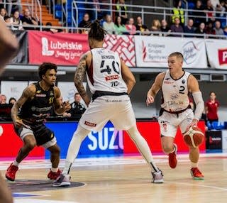 Corey Sanders (11) of Sokol Lancut in Poland defends against host Lublin in a loss in southeast Poland on Oct. 8.