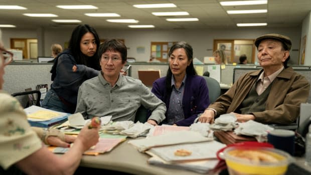 Stephanie Hsu, Ke Huy Quan, Michelle Yeoh and James Hong in "Everything Everywhere All at Once"<p>A24</p>